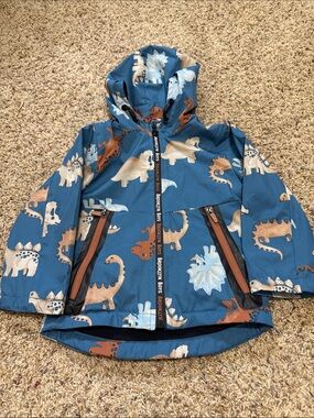 Blue Dino Print Hooded Kids Jacket